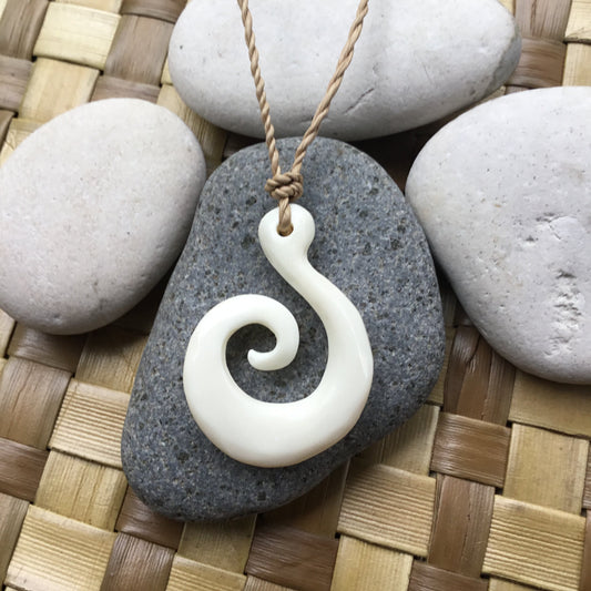 Spiral Hawaiian Jewelry | Water Buffalo Bone Spiral of Life Pendant