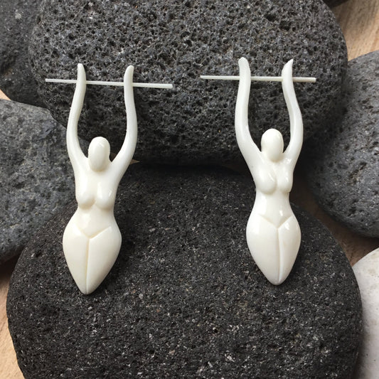 Bone Tribal Earrings | earth goddess earings, white.