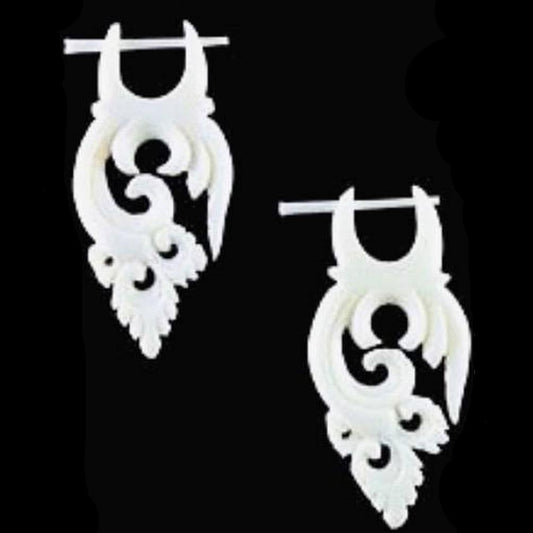 White Tribal Earrings | Bone Jewelry :|: Fairy Flutter. Bone Earrings, 3/4 inch W x 1 1/2 inch L. | Tribal Earrings
