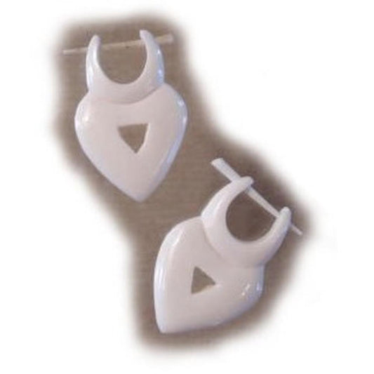 Small Bone Earrings | bone-earrings-Heart Drop. (seconds) Carved Earrings. Bone Jewelry.-er-05-b