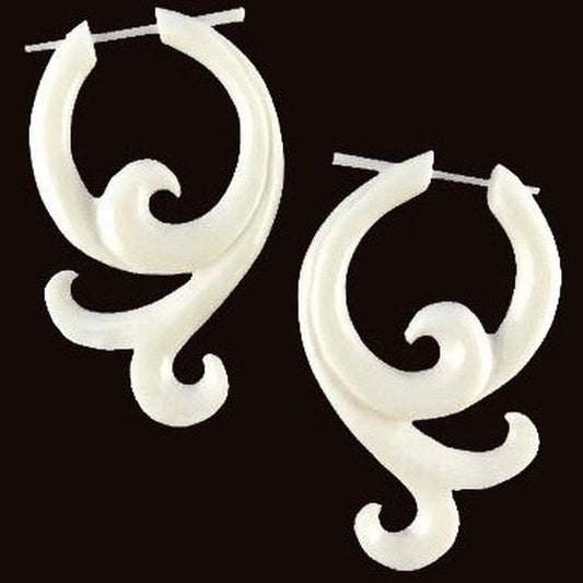 Long Hawaiian Island Jewelry | Tribal Earrings :|: Long Bone Earrings, 1 1/8 inches W x 1 3/4 inches L. | Boho Earrings