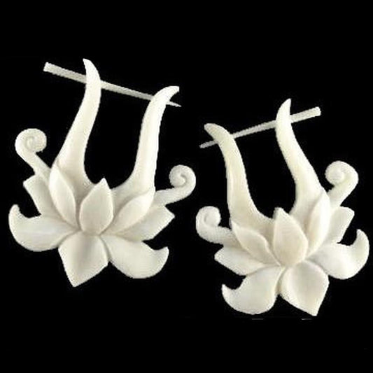 Water lily Bone Earrings | bone-earrings-Lotus Rose. White Earrings, bone.-er-62-b