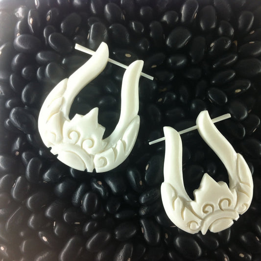 Water lily Natural Earrings | bone-earrings-Lotus Scepter. White Earrings, bone.-er-212-b