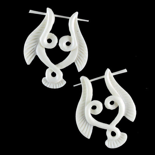 Hanging Bone Earrings | Bone Jewelry :|: Serpent Wings. Bone Earrings, white.