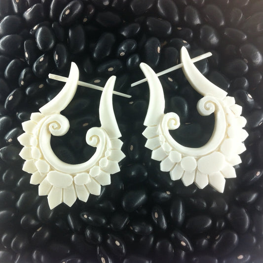 Hanging Bone Earrings | bone-earrings-The White Roman Earrings, Carved Bone.-er-78-b
