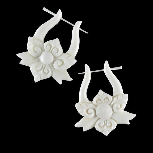 Water lily Bone Earrings | bone-earrings-Trilogy. White Earrings, bone.-er-211-b