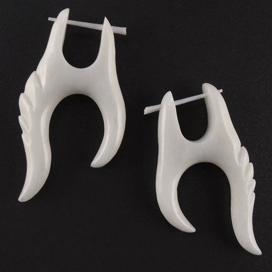 Hypoallergenic Stick and Stirrup Earrings | bone-earrings-Tusk. Handmade Earrings, Bone Jewelry.-er-25-b