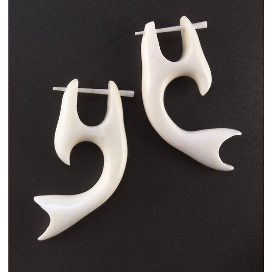 Hypoallergenic Bone Earrings | Bone Jewelry :|: Whale Tail, white. Hawaiian Earrings.