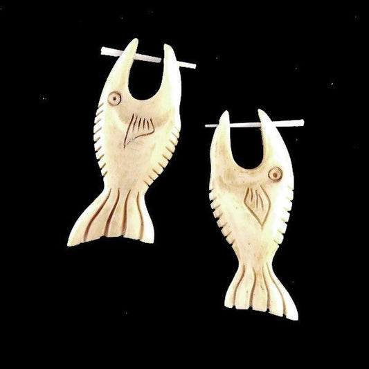 Carved Earrings | Tribal Earrings :|: White Bone Earrings. 