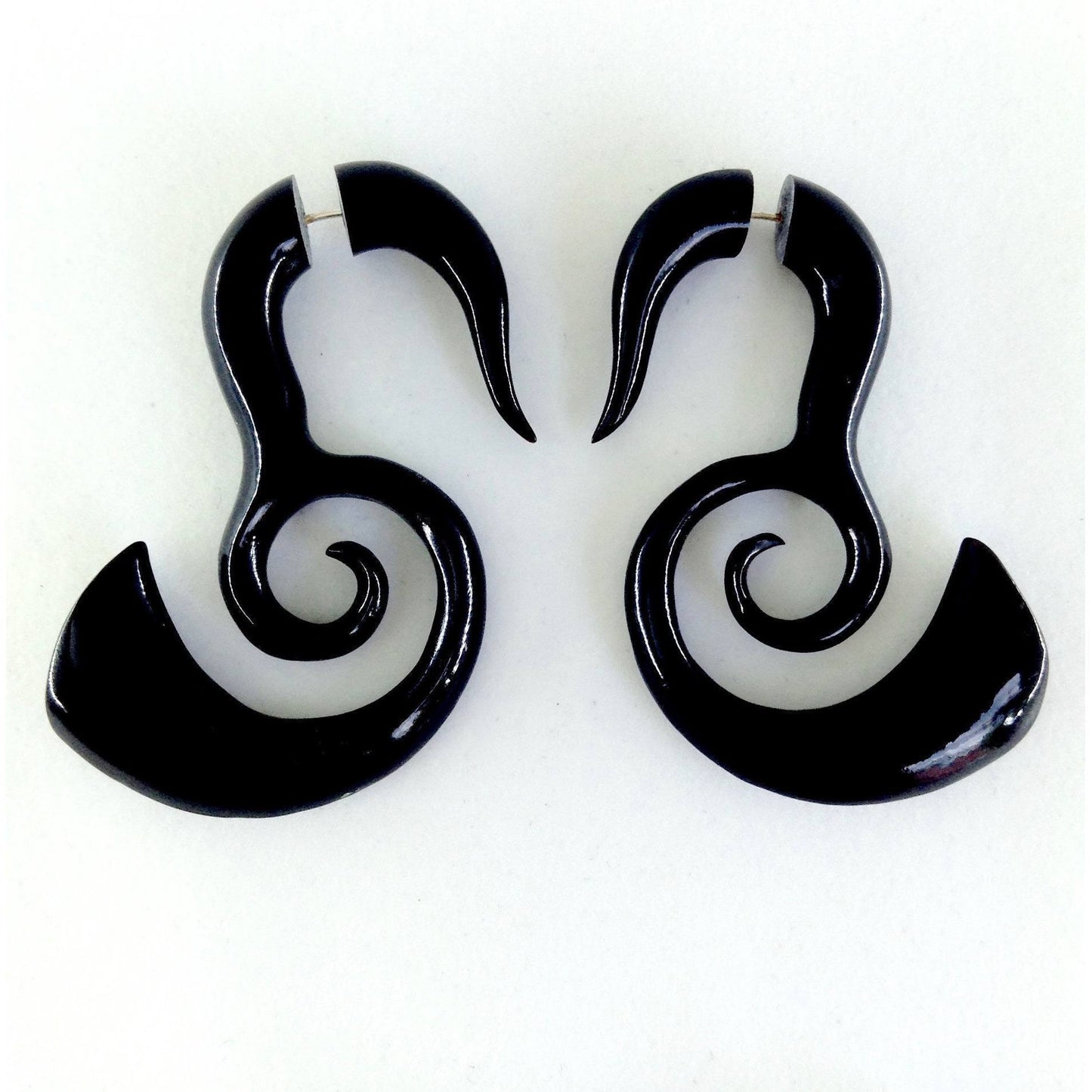 Fake Gauges :|: Deep Inward Spiral drops. Tribal Earrings. Horn Jewelry. | Tribal Earrings