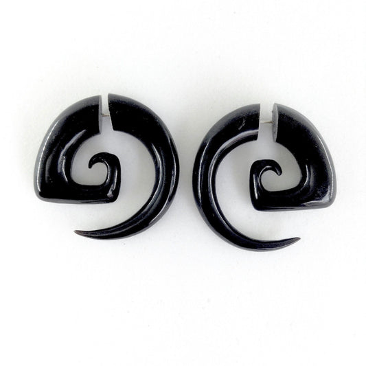 Buffalo horn Tribal Earrings | Fake Gauges :|: Garuda Spiral Talon. Tribal Earrings. Horn Jewelry. | Tribal Earrings
