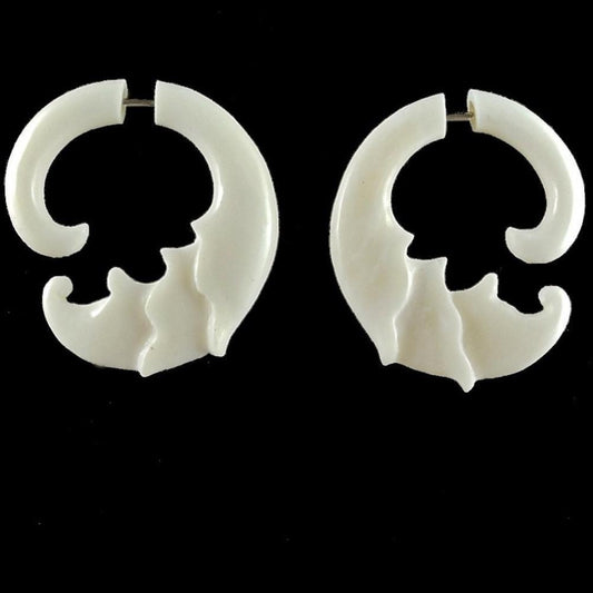 Peg Tribal Earrings | Fake Gauges :|: Ginger Flower, white. Fake Gauges. Bone Jewelry. | Tribal Earrings