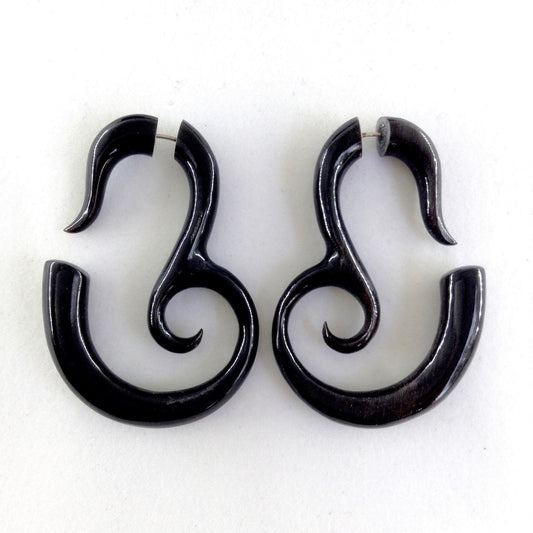 Buffalo horn Tribal Earrings | Fake Gauges :|: Maori Inner Spiral tribal earrings. Horn. | Tribal Earrings