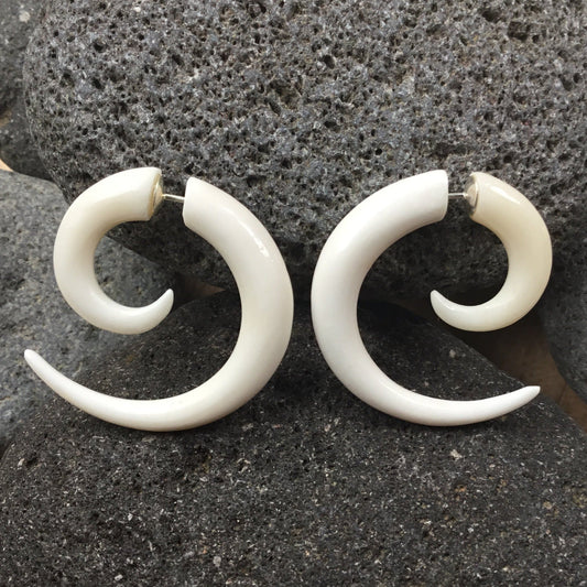 Large hoop Tribal Earrings | spiral bone earrings