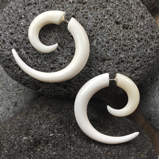 Buffalo bone Fake Gauges | Body Jewelry | Faux Gauge Earrings | spiral earrings