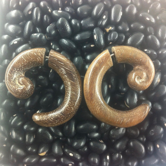 Spiral Tribal Earrings | Fake Gauges :|: Spiral Hoop, tribal earrings. Natural Rosewood, Wood jewelry. | Tribal Earrings