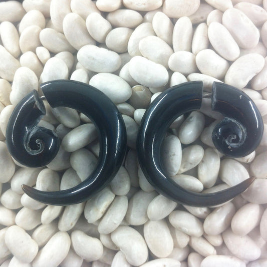 Buffalo horn Tribal Earrings | Fake Gauges :|: Spiral Talon tribal earrings. Horn. | Tribal Earrings