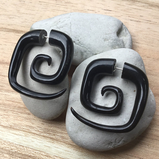 Square Tribal Earrings | fake gauge earrings