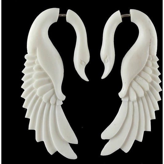 Dangle Tribal Earrings | Fake Gauges :|: Swan. Fake Gauges. Bone Jewelry. | Tribal Earrings