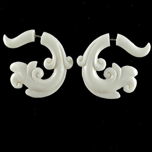 White Tribal Earrings | Fake Gauges :|: Wind. Fake Gauges. Bone Jewelry. | Tribal Earrings