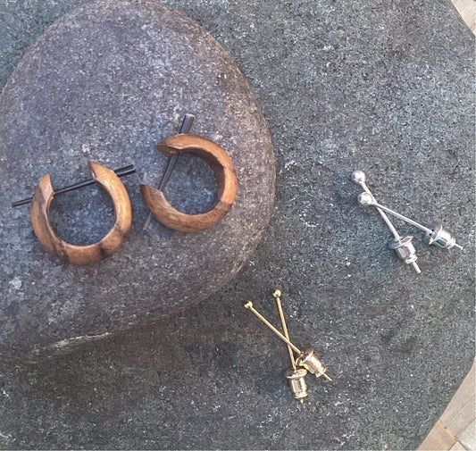 22k gold stainless Hoop earrings | Small hoop earrings, teak wood.