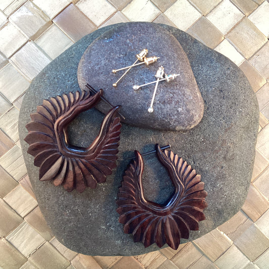 22k gold stainless Tribal Earrings | Sun Burst, ebony wood earrings