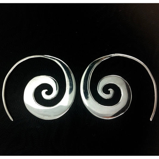 Metal free Tribal Silver Earrings | Tribal Earrings :|: Spiral. sterling silver, 925 tribal earrings. | Tribal Silver Earrings