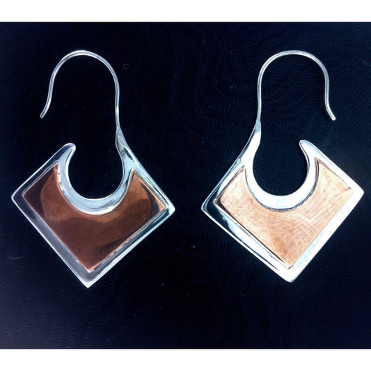Triangle Tribal Silver Earrings | Tribal Earrings :|: Copper and Silver. sterling silver with copper highlights earrings. | Tribal Silver Earrings