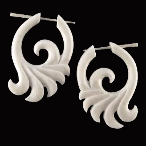 Stick Spiral Earrings | Bone Jewelry :|: Breaking Wave, white. Tribal Earrings, bone.