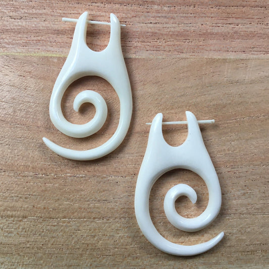 Gauges Spiral Earrings | Maori Spiral. Tribal Earrings, Bone Jewelry. 