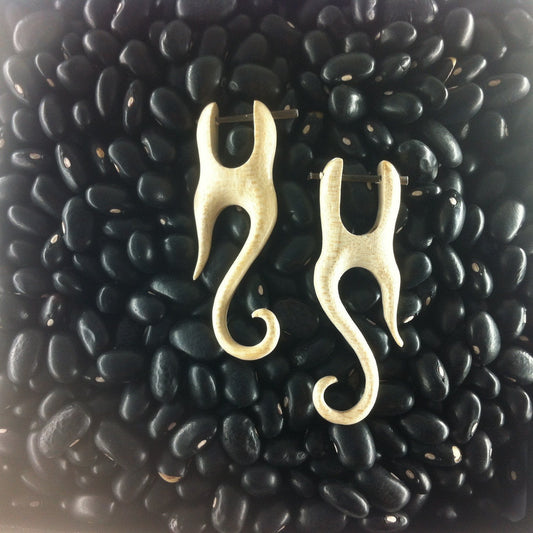 Spiral Hippie Earrings | Natural Jewelry :|: Cream. Tribal Earrings.