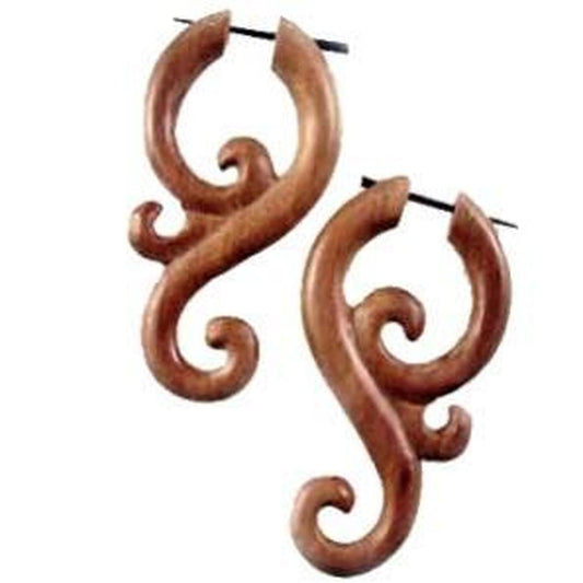 Sapote wood Spiral Earrings | Natural Jewelry :|: Hippie Wood Earrings.