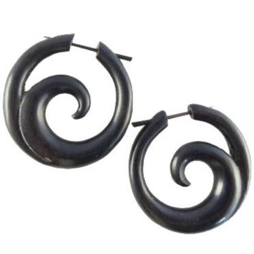 Ebony wood Wood Hoop Earrings | Wood Jewelry :|: Ocean Hoop. Black Spiral Earrings. Ebony Wood Jewelry. | Wood Hoop Earrings