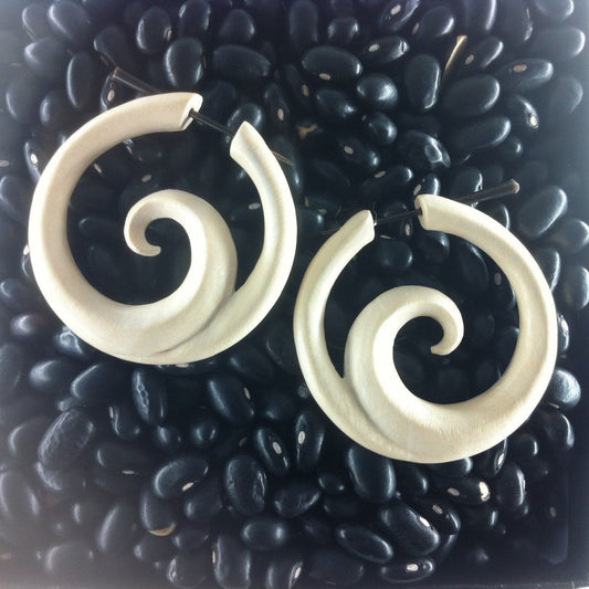 Ivory color Hoop Earrings | Wood Jewelry :|: Ocean. Hoop. Wooden Earrings.