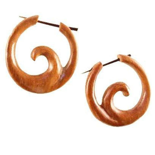 Large hoop Hoop Earrings | Wood Jewelry :|: Ocean Hoop spiral Tribal Earrings. Wood. | Wood Hoop Earrings