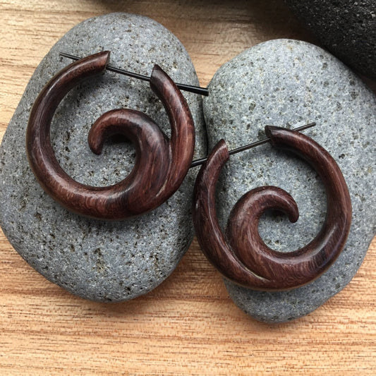 Spiral Wood Earrings | tropical hardwood jewelry 