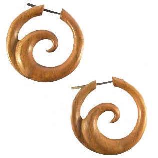 Round Hawaiian Jewelry | Wood Jewelry :|: Ocean Hoop. hibiscus wood hoop earrings. Spiral jewelry. | Wood Hoop Earrings