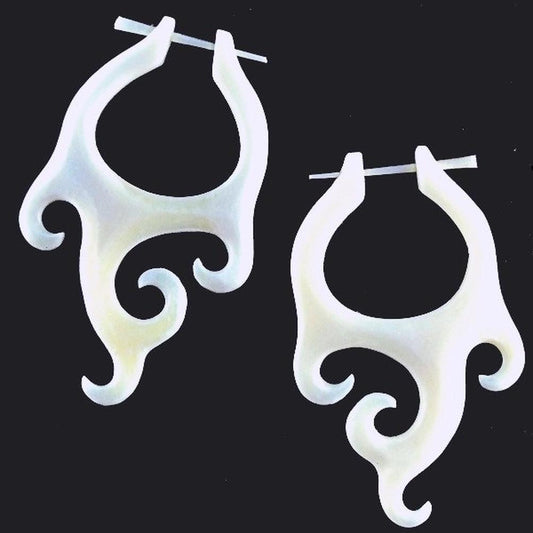 Large Tribal Earrings | bone-earrings-Goddess Wings. White Natural Earrings. Carved Bone Jewelry,-er-38-b
