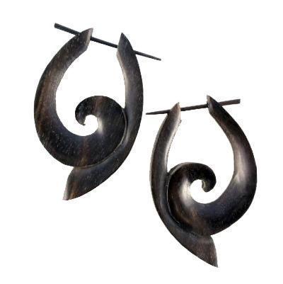 Spiral Black wood earrings | Natural Jewelry :|: South Pacific. Ebony Wood. Wooden Earrings & Natural Jewelry. | Wood Earrings