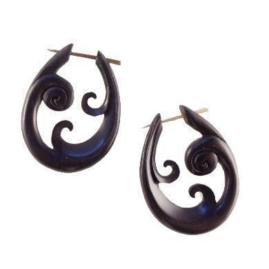 Carved Black Earrings | Horn Jewelry :|: Trilogy Spiral. Handmade Earrings, Horn Jewelry. | Horn Earrings