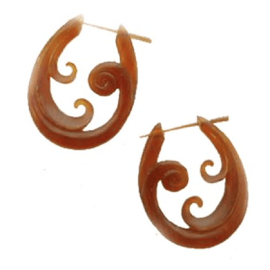 Hypoallergenic Tribal Earrings | Horn Jewelry :|: Trilogy Spiral. Amber Horn Hoop Earrings. | Amber Horn Earrings