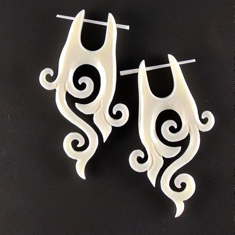 Natural Jewelry :|: Enchanted. Bone Earrings, 1 1/8 inch W x 2 inch L. | Tribal Earrings