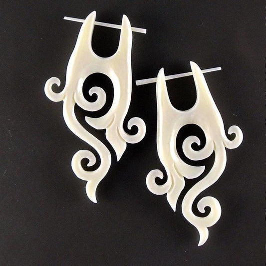 Spiral Tribal Earrings | Natural Jewelry :|: Enchanted. Bone Earrings, 1 1/8 inch W x 2 inch L. | Tribal Earrings