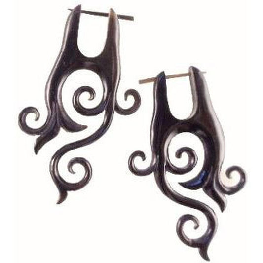 Black Tribal Earrings | Natural Jewelry :|: Enchanted Hippie Jewelry. Natural Earrings, 1 1/8 inch W x 2 inch L. natural horn