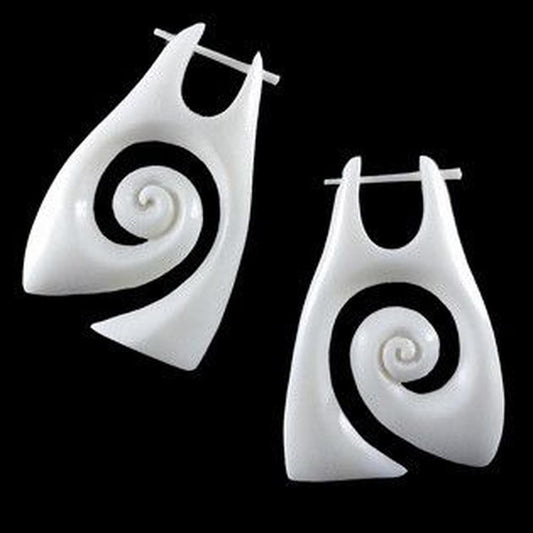 White Bone Earrings | Natural Jewelry :|: Angular Spiral Bone White Earrings. | Tribal Earrings