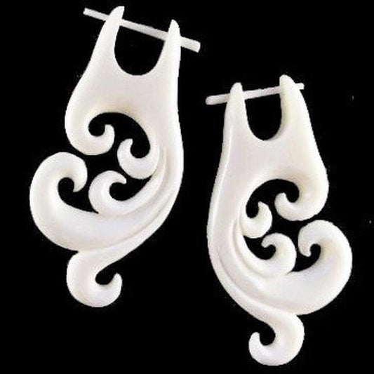 White Bone Earrings | Natural Jewelry :|: Spectral Swirl, Bone Earrings. 1 inch W x 2 1/4 inch L. | Tribal Earrings