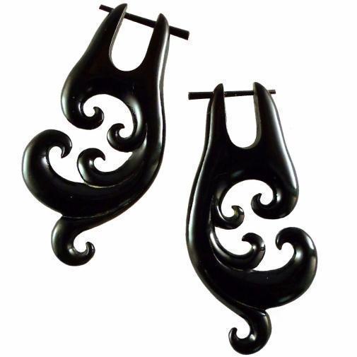 Black Spiral Earrings | Natural Jewelry :|: Tidal Wave. Horn Spiral Earrings. 1 inch W x 2 1/4 inch L.