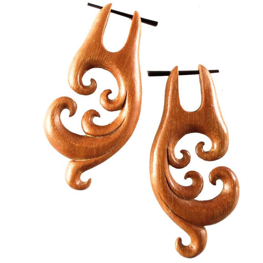 Wave Wood Earrings | Natural Jewelry :|: Spectral Swirl, Sapote Wood Earrings. 1 inch W x 2 1/4 inch L. | Wood Earrings