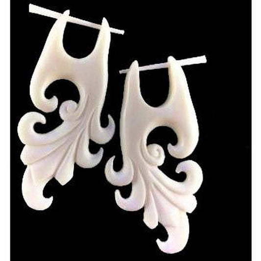 Hanging Tribal Earrings | Natural Jewelry :|: Dragon Vine. Bone Earrings. 1 inch W x 2 1/2 inch L. | Tribal Earrings
