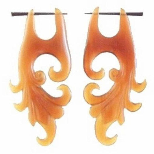 Ocean Natural Jewelry | Horn Earrings :|: Dragon Vine, amber horn. Tribal Earrings. | Natural Jewelry 